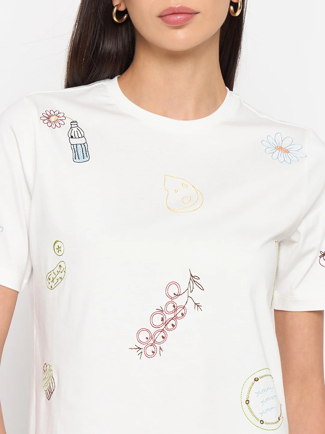 Madame White Printed Cotton Half-Sleeve T-Shirt - Image 7
