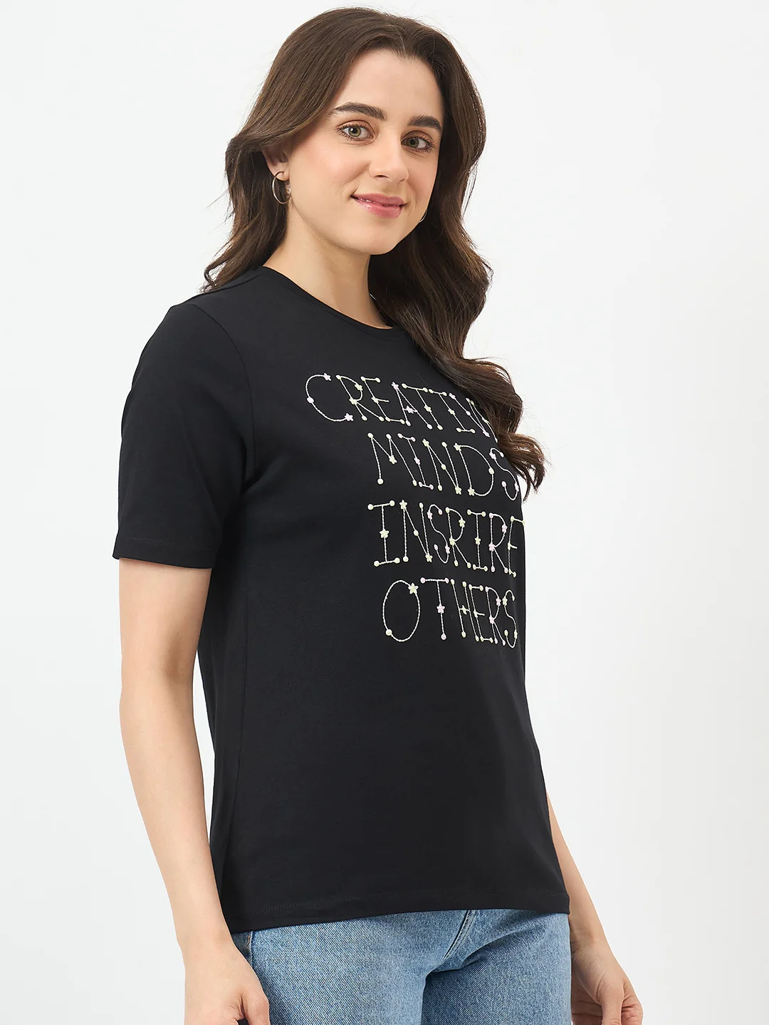 Madame Black Printed Cotton Half-Sleeve T-Shirt - Image 4