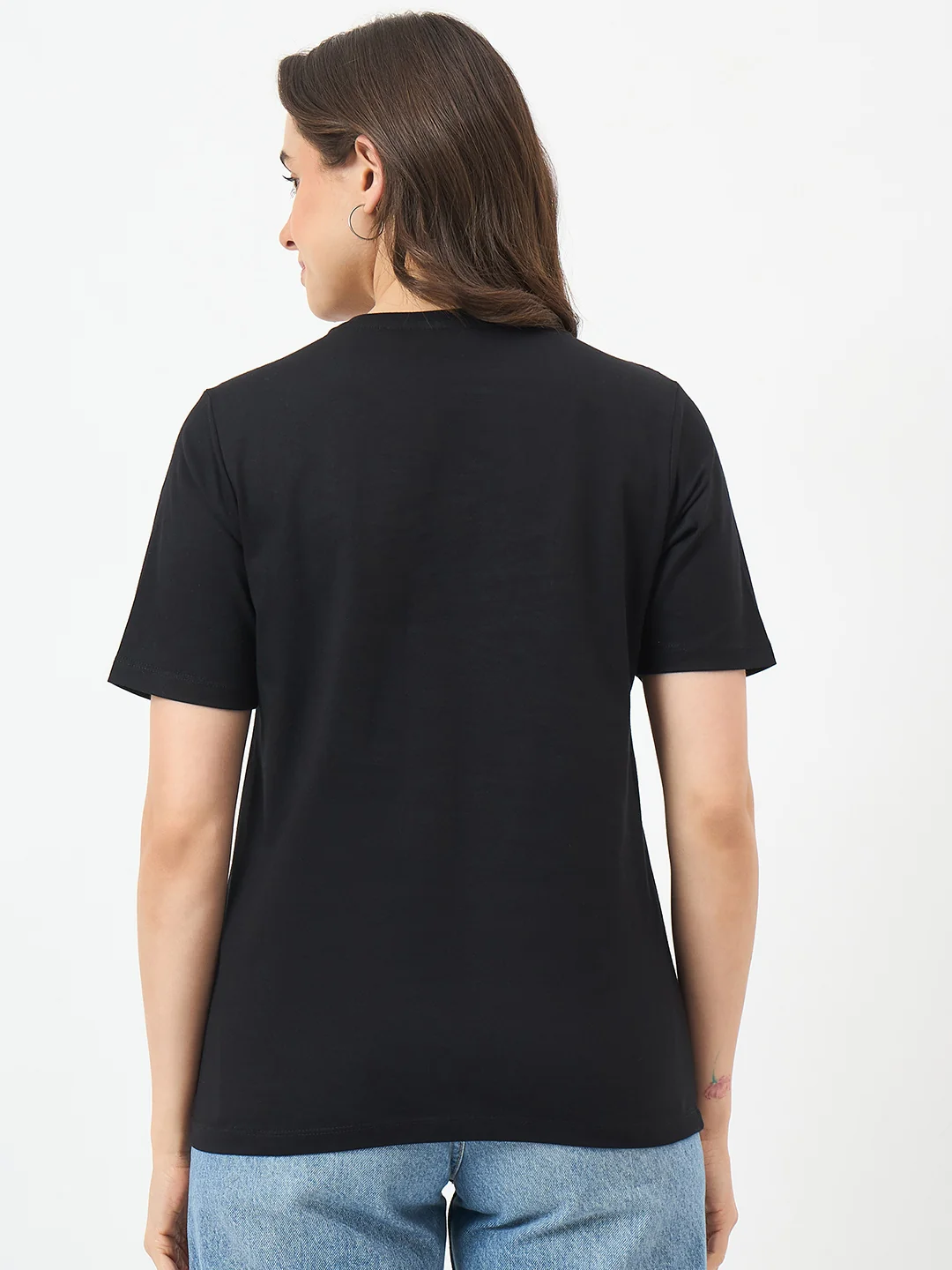 Madame Black Printed Cotton Half-Sleeve T-Shirt - Image 6