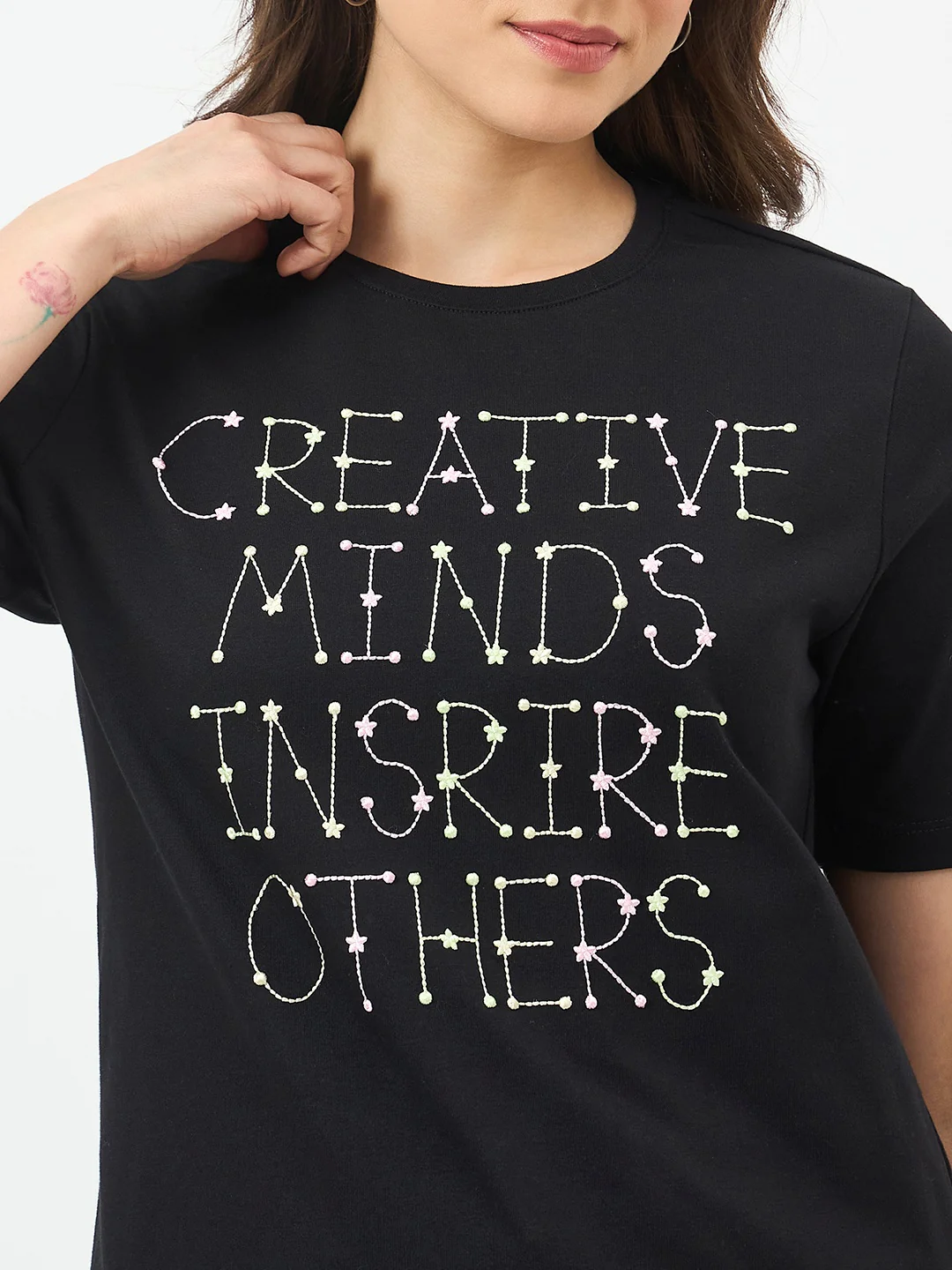 Madame Black Printed Cotton Half-Sleeve T-Shirt - Image 7