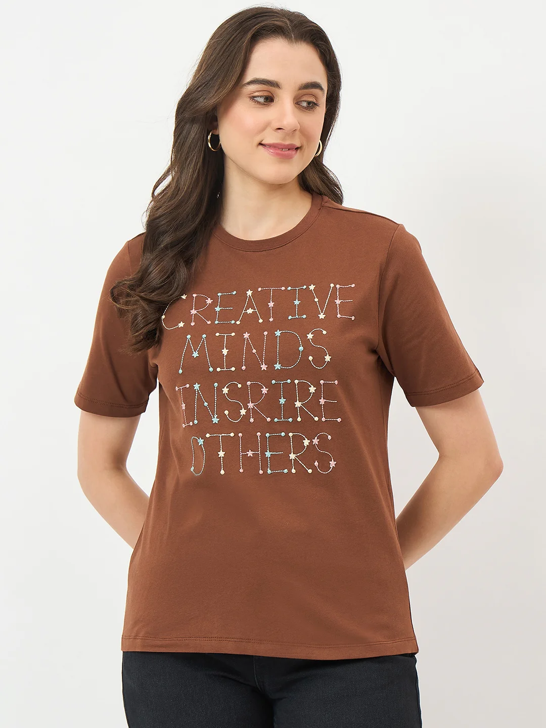 Madame Coffee Cotton Printed Half-Sleeve T-Shirt