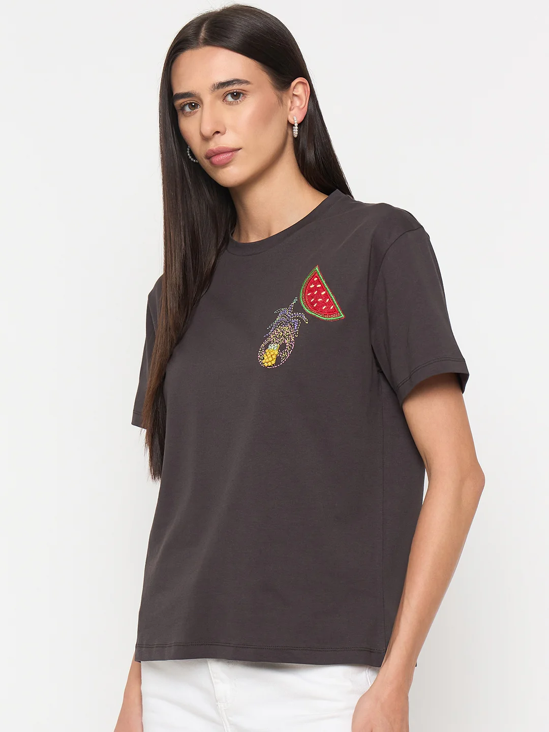 Madame Charcoal Cotton Half-Sleeve T-Shirt - Image 5