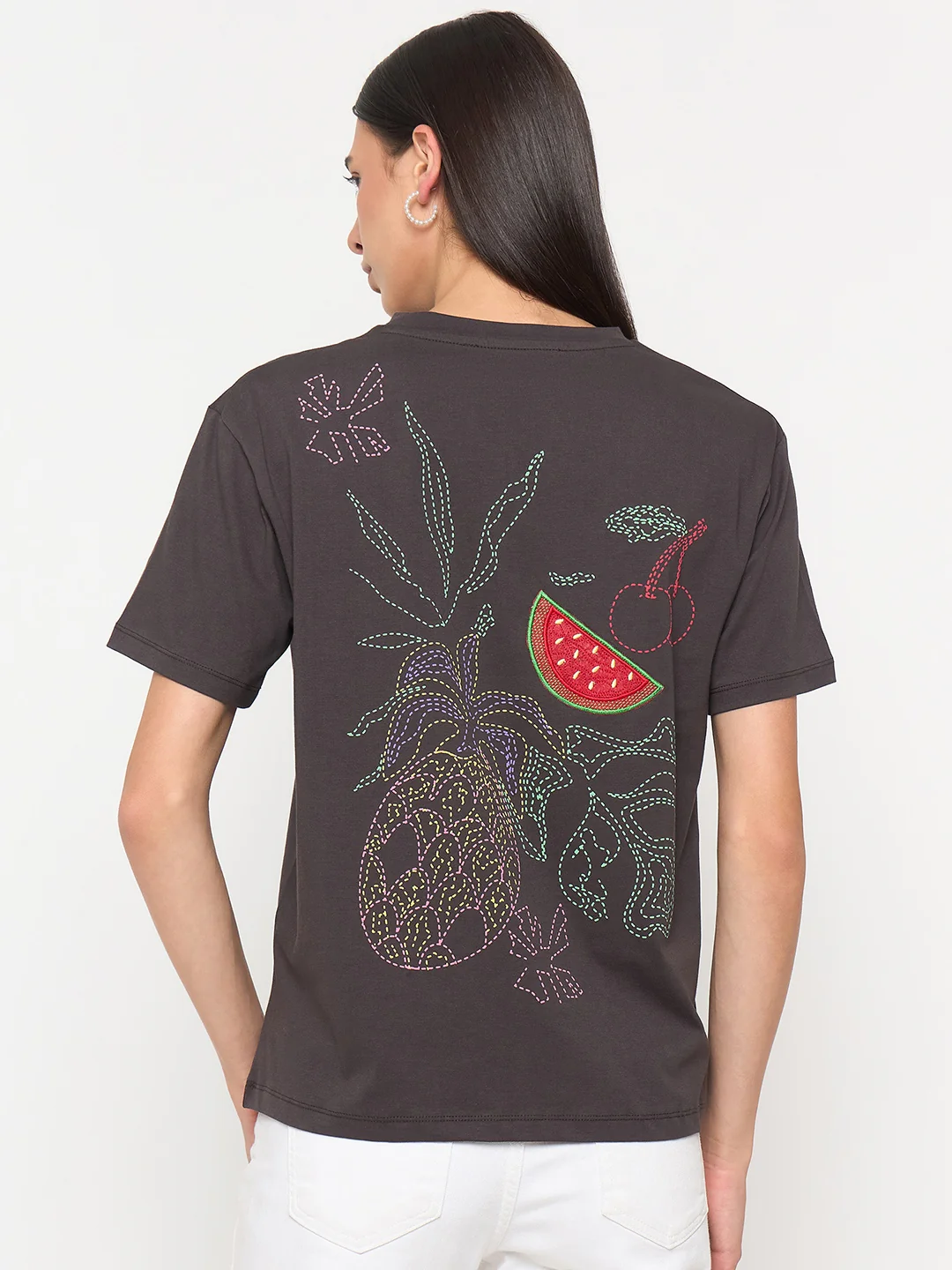 Madame Charcoal Cotton Half-Sleeve T-Shirt - Image 6