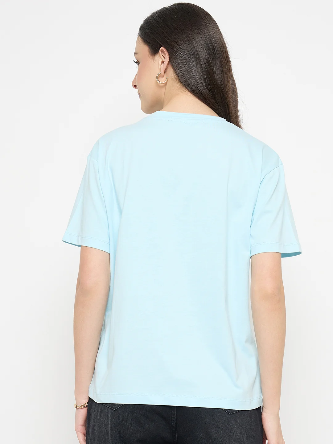 Madame Ice Blue Printed Cotton Round Neck T-Shirt - Image 6