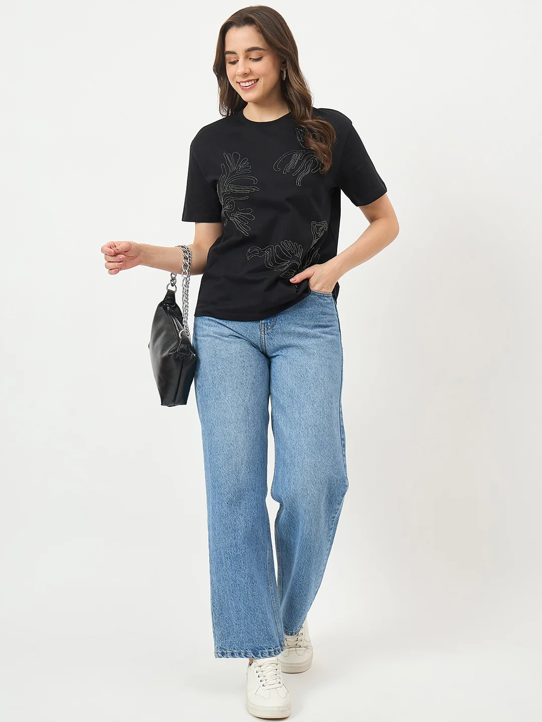 Madame Black Cotton Graphic Half-Sleeve T-Shirt - Image 3