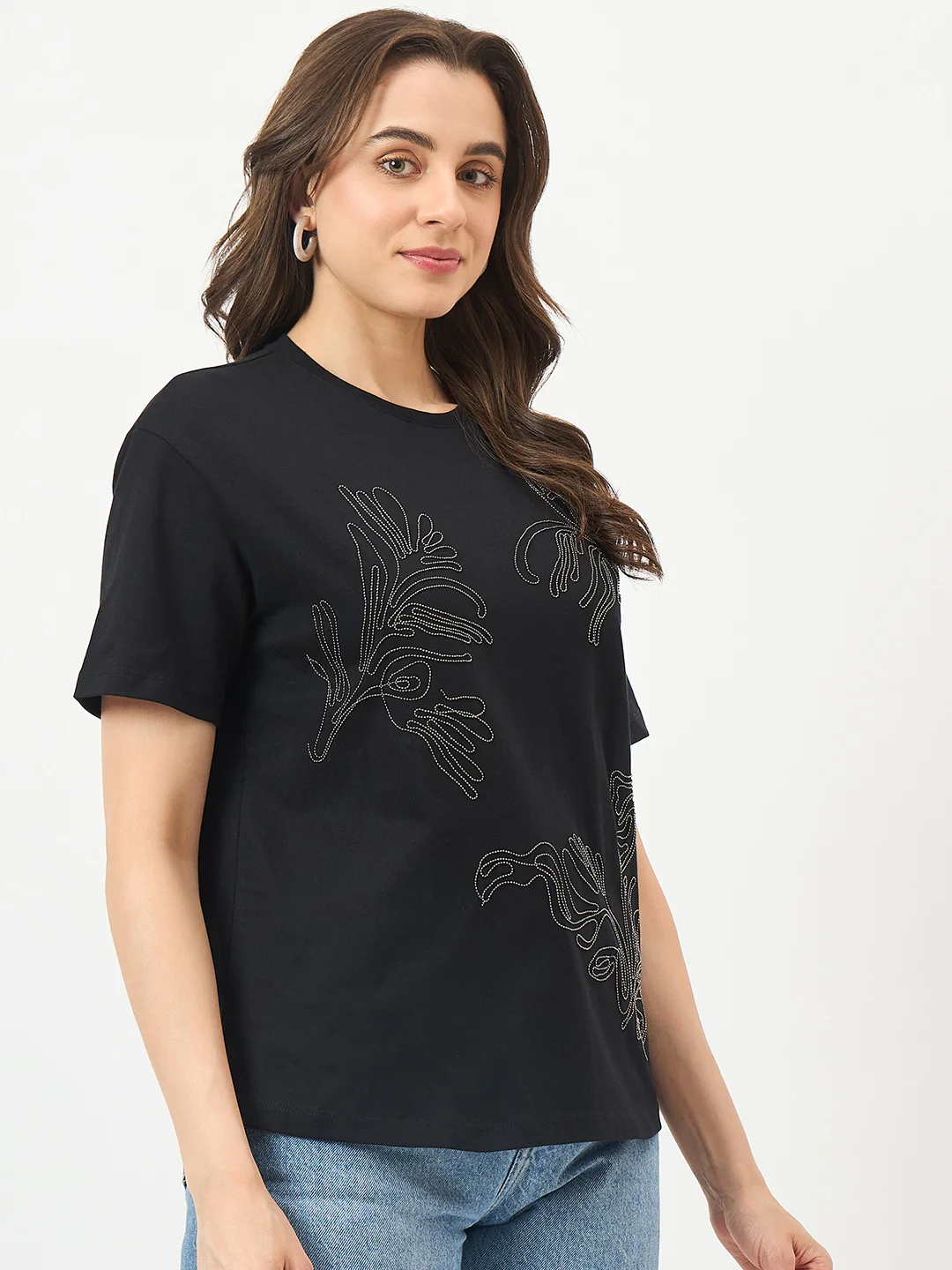 Madame Black Cotton Graphic Half-Sleeve T-Shirt - Image 4
