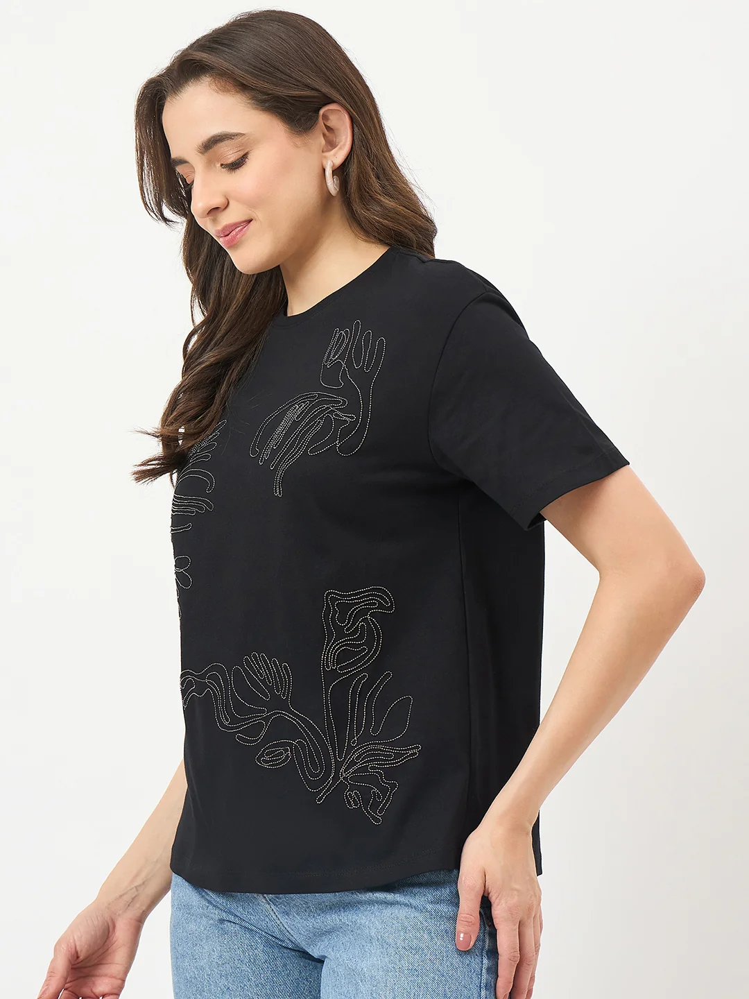 Madame Black Cotton Graphic Half-Sleeve T-Shirt - Image 5