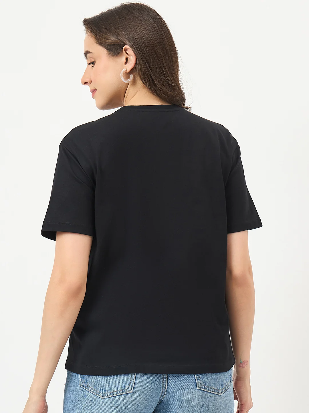 Madame Black Cotton Graphic Half-Sleeve T-Shirt - Image 6