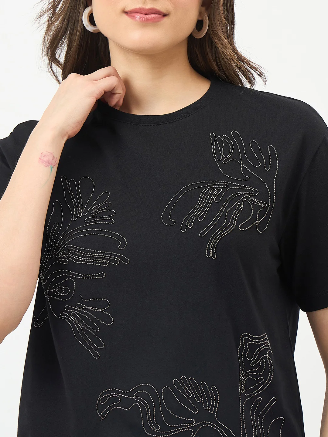 Madame Black Cotton Graphic Half-Sleeve T-Shirt - Image 7
