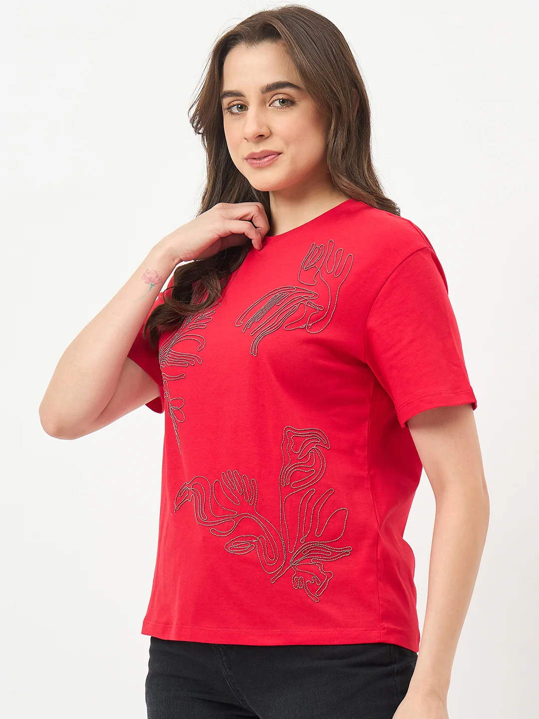 Madame Red Cotton Half-Sleeve T-Shirt - Image 5