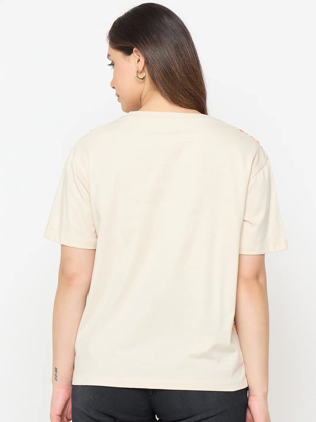 Madame Beige Printed Cotton Round Neck T-shirt - Image 6