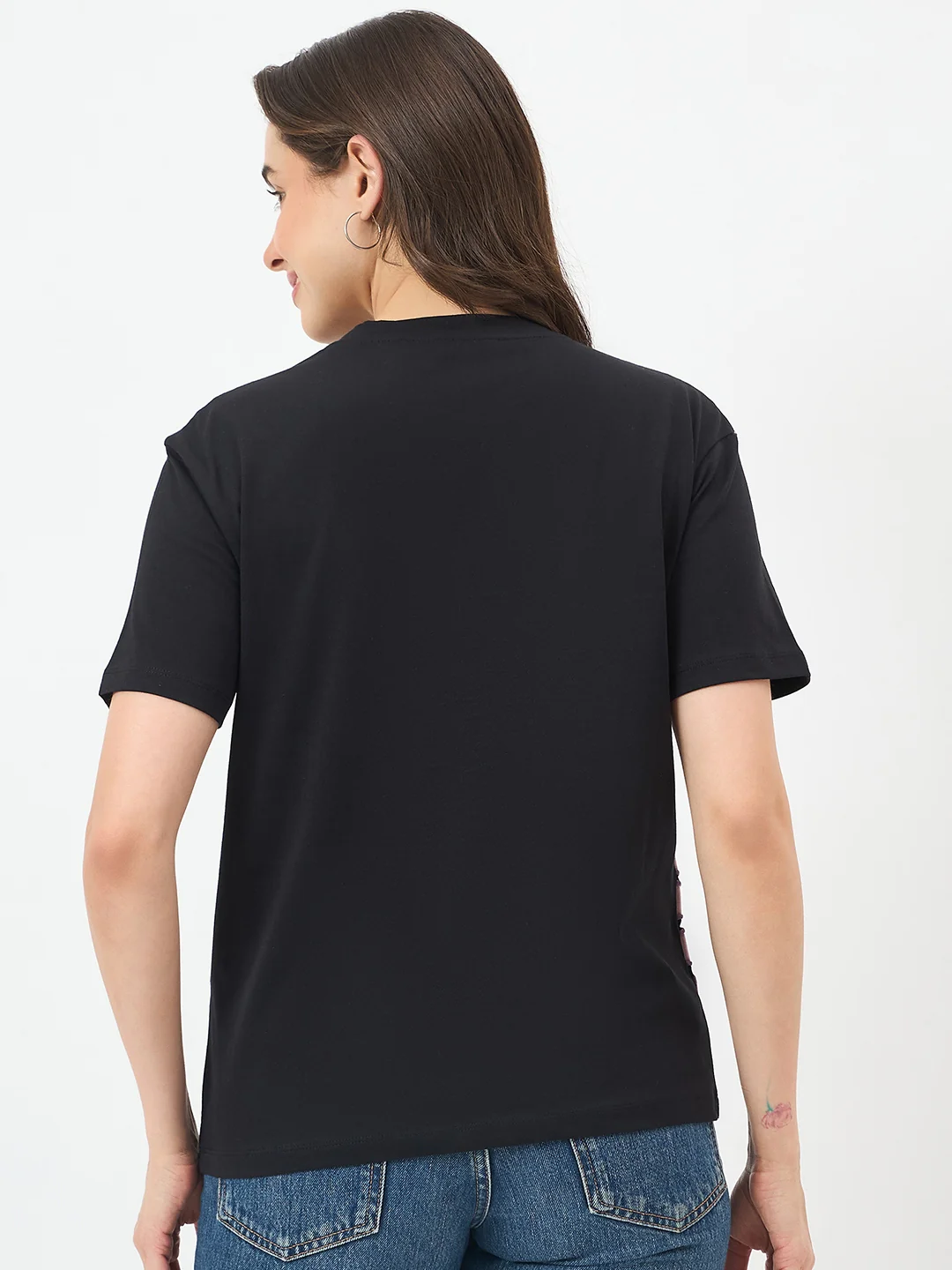 Madame Black Cotton Slim-Fit Half-Sleeve T-Shirt - Image 6