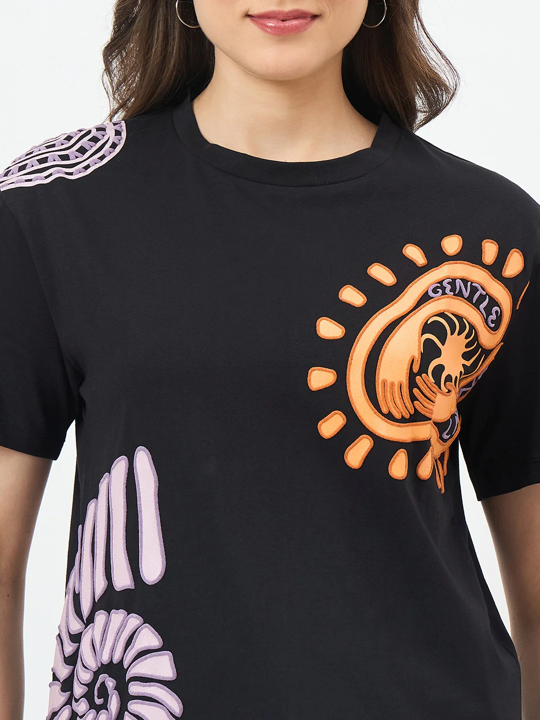 Madame Black Cotton Slim-Fit Half-Sleeve T-Shirt - Image 7