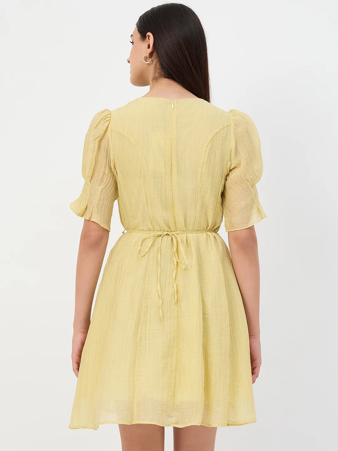 Madame Butter Yellow Fit and Flare Lyocell Dress with Chain Belt - Image 6