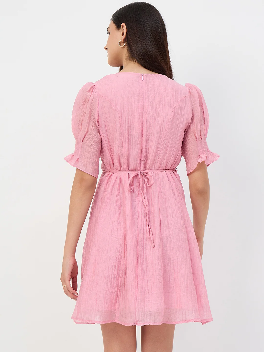 Madame Pink V-Neck Fit and Flare Lyocell Dress with Chain Belt - Image 6