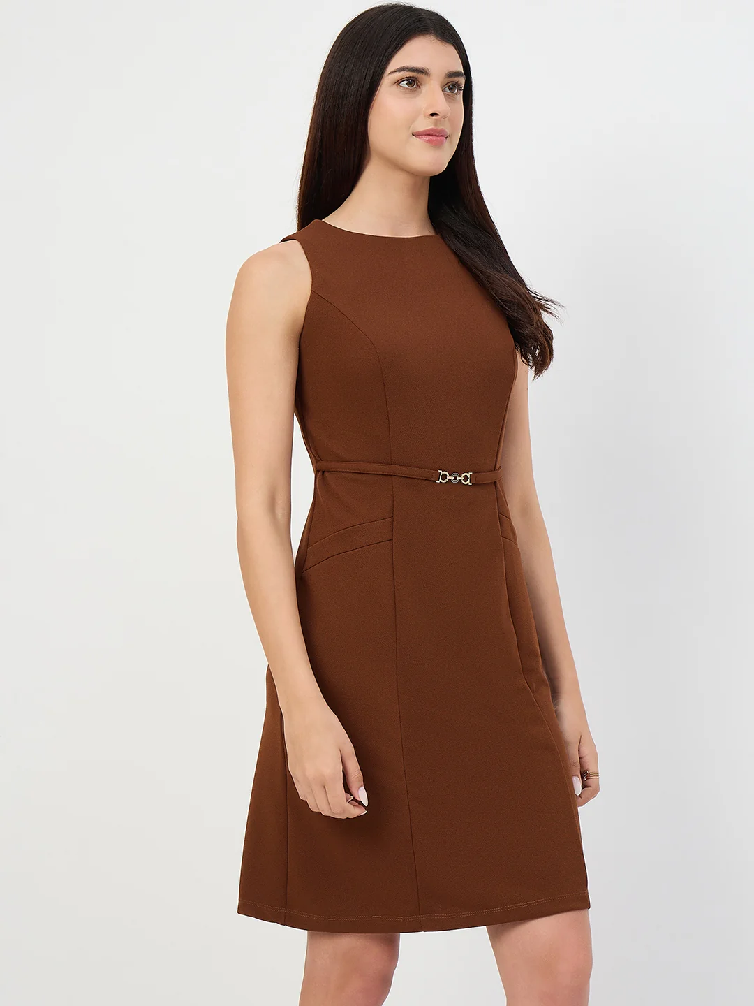 Madame Brown Belted Sheath Dress - Image 4