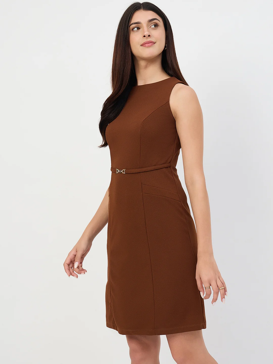 Madame Brown Belted Sheath Dress - Image 5