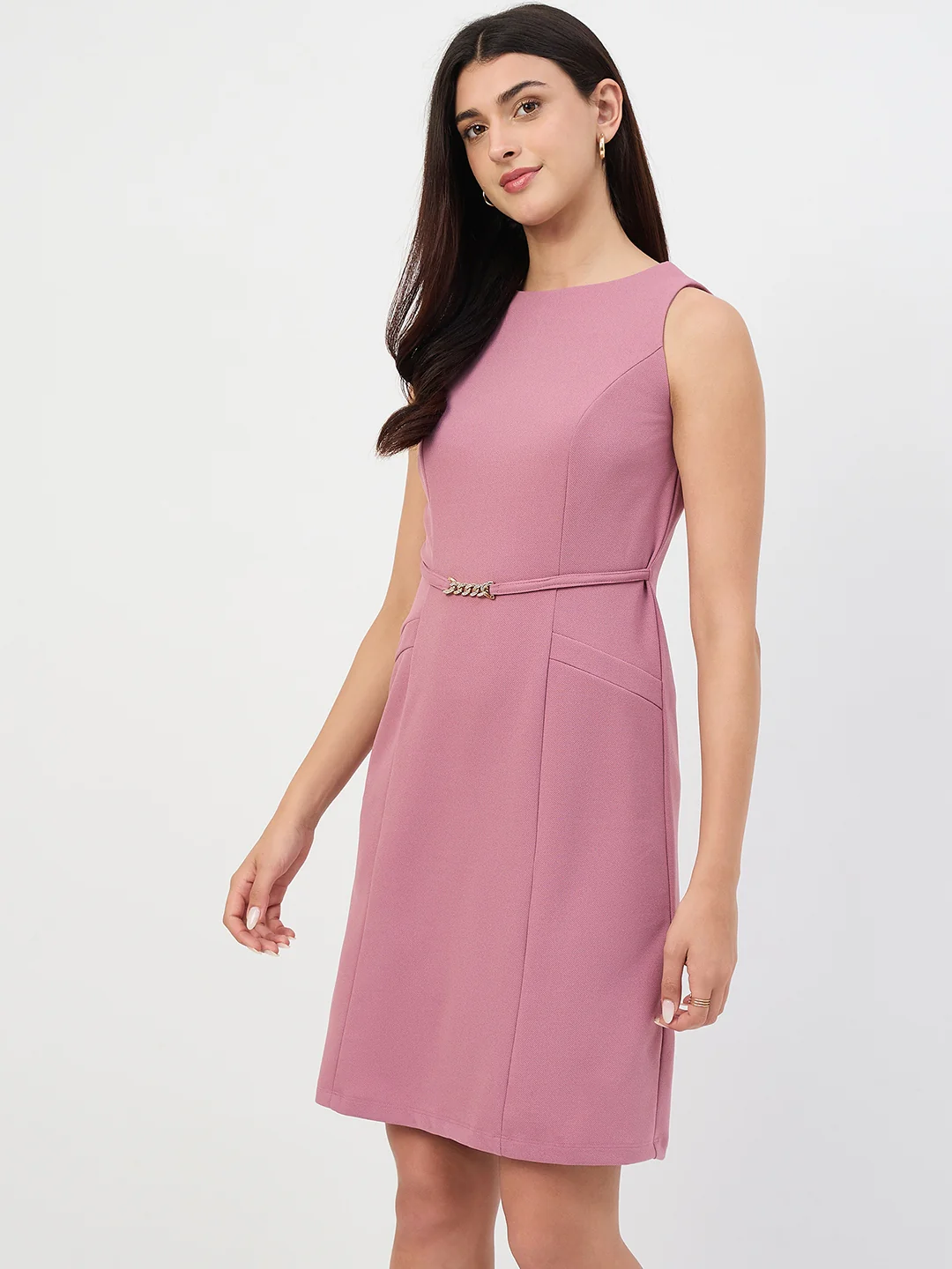 Madame Dusty Pink Belted Sheath Dress - Image 5