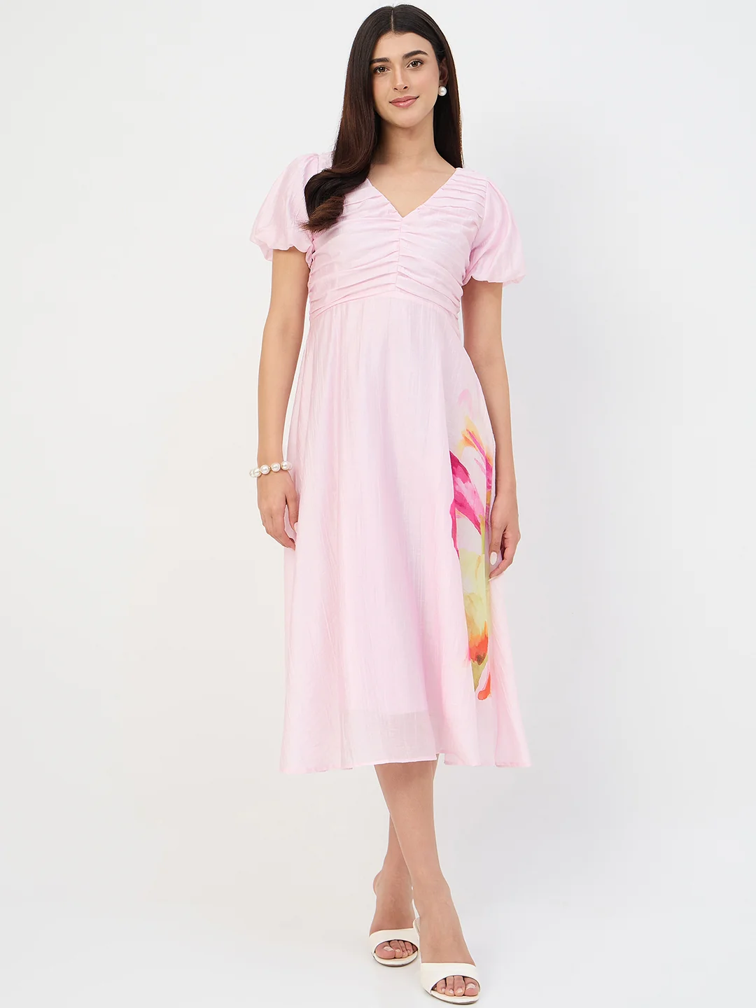 Madame Pink Printed Ruched Tencel Dress - Image 2