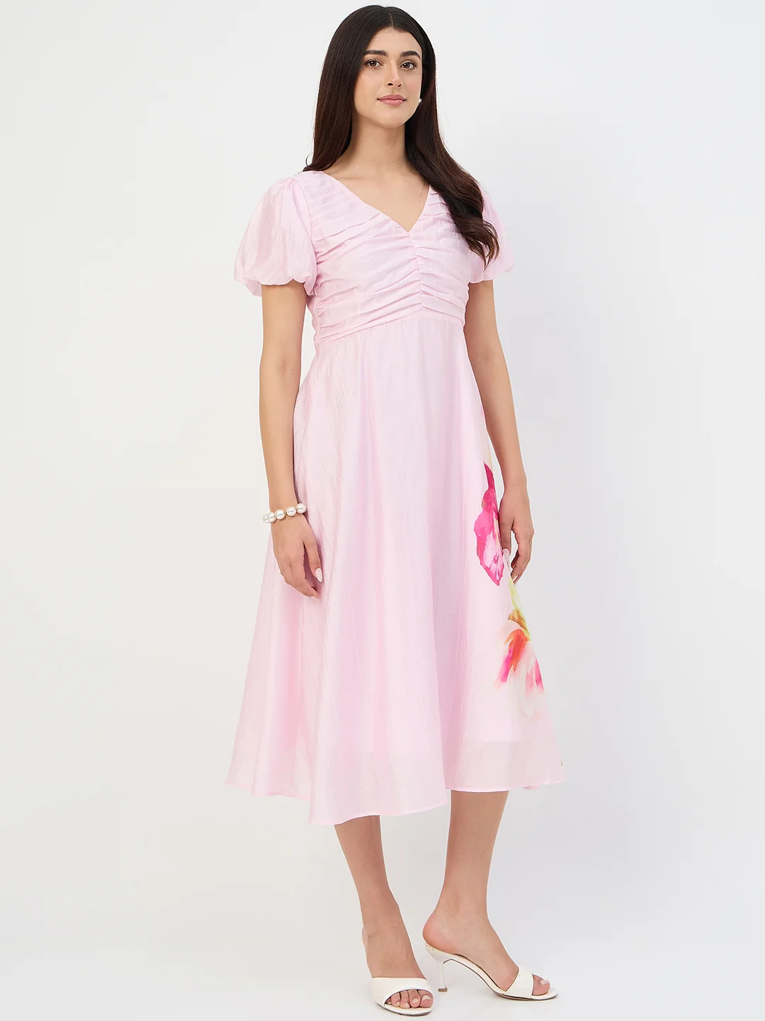 Madame Pink Printed Ruched Tencel Dress - Image 5