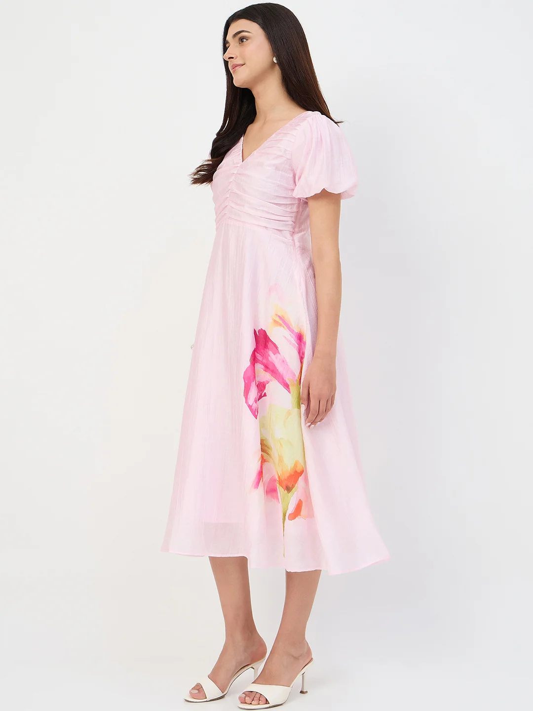 Madame Pink Printed Ruched Tencel Dress - Image 6