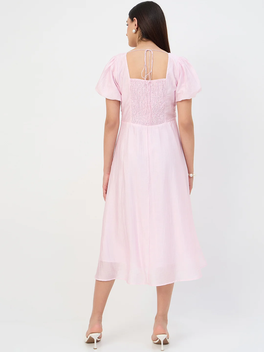Madame Pink Printed Ruched Tencel Dress - Image 7