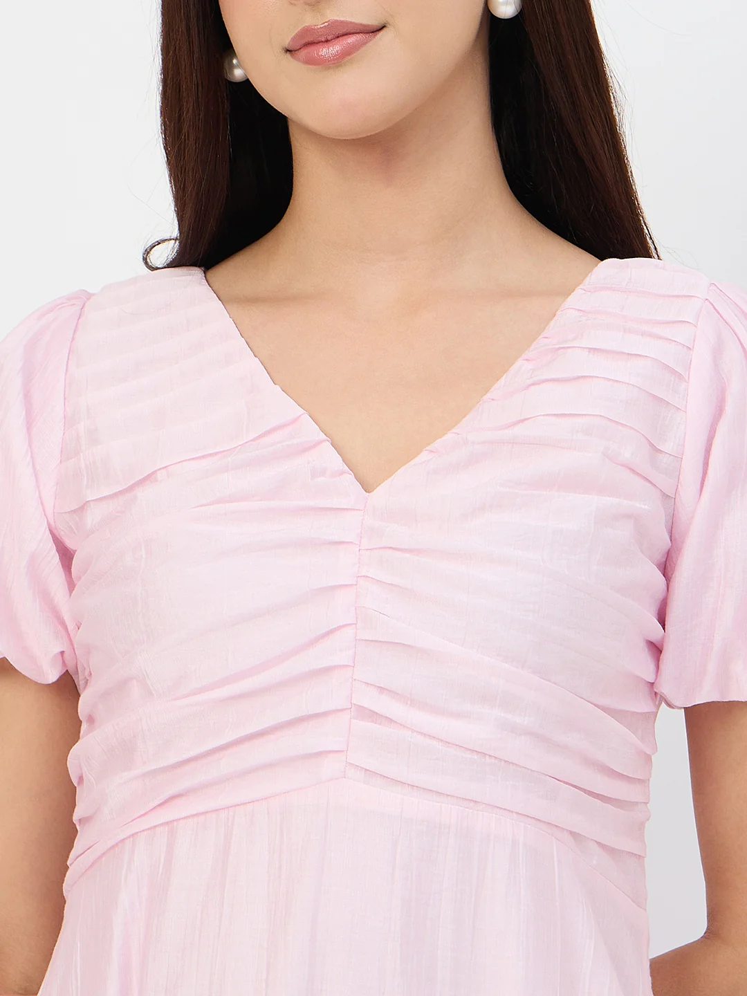 Madame Pink Printed Ruched Tencel Dress - Image 8