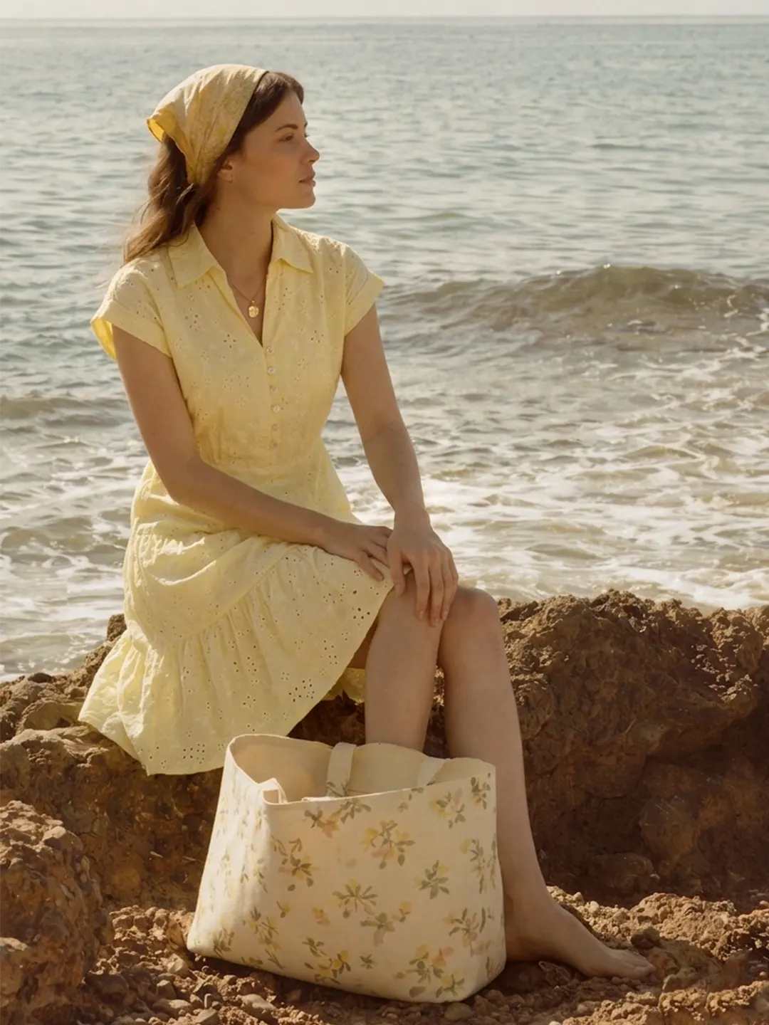 Madame Butter Yellow Printed Cotton Tiered Dress