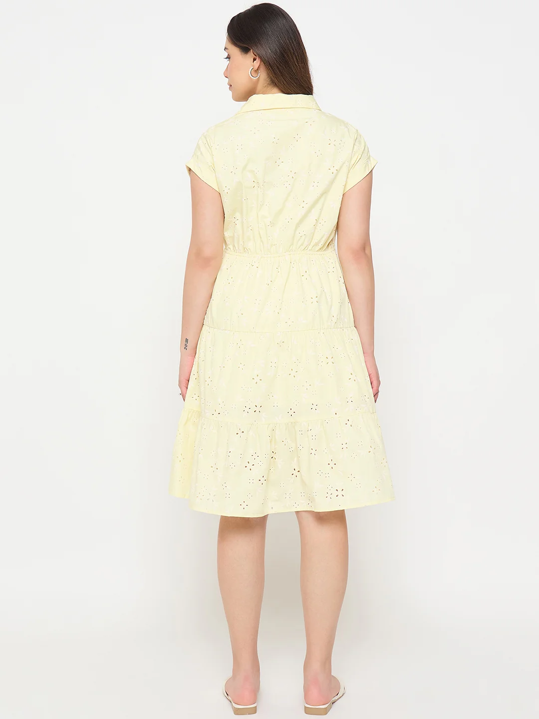 Madame Butter Yellow Printed Cotton Tiered Dress - Image 7