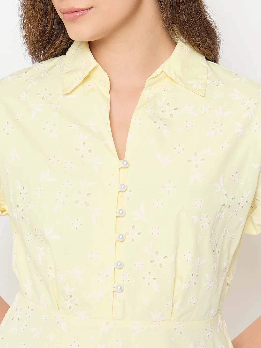 Madame Butter Yellow Printed Cotton Tiered Dress - Image 8
