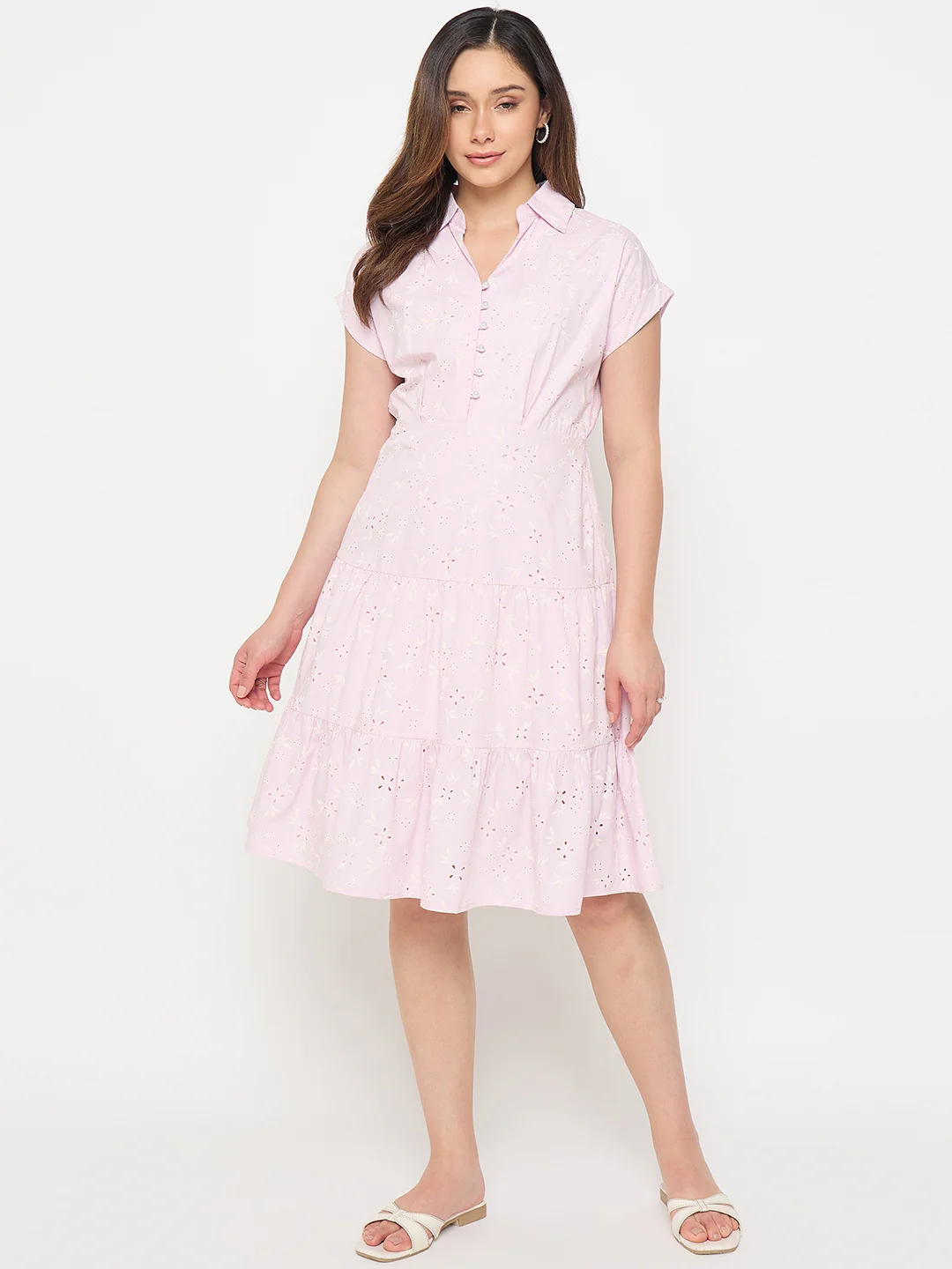 Madame Pink Printed Tiered Dress