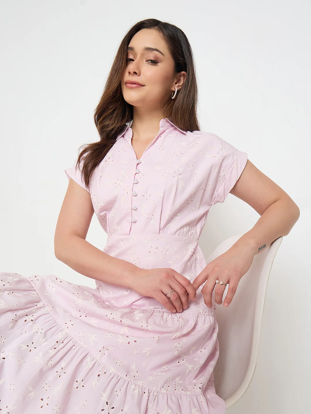 Madame Pink Printed Tiered Dress - Image 2