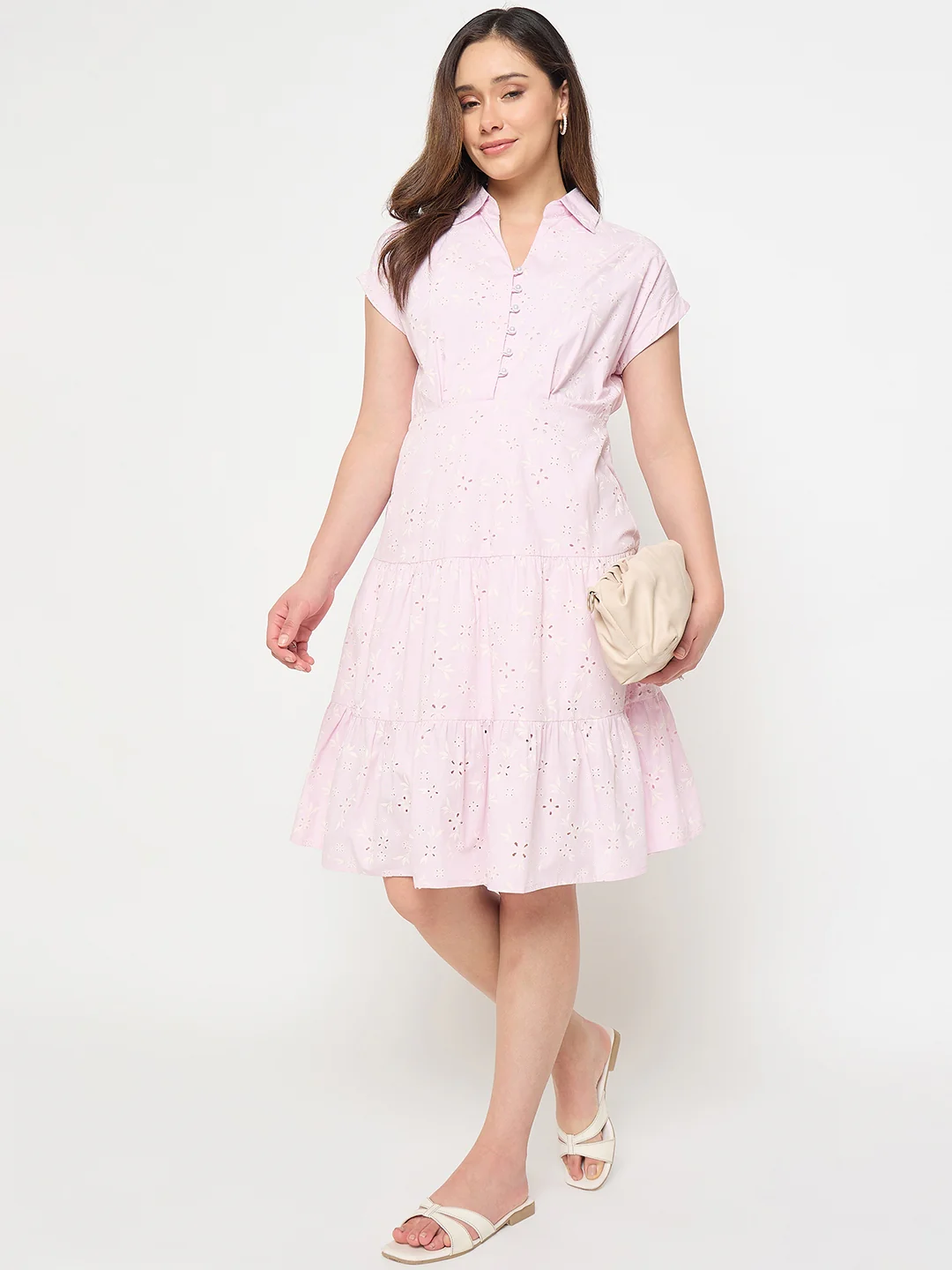 Madame Pink Printed Tiered Dress - Image 3