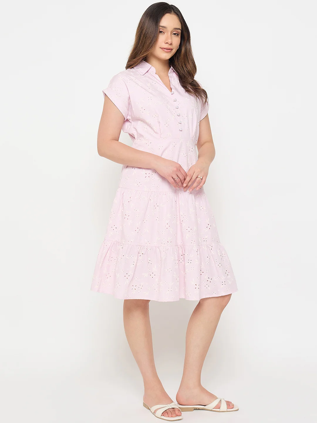 Madame Pink Printed Tiered Dress - Image 4