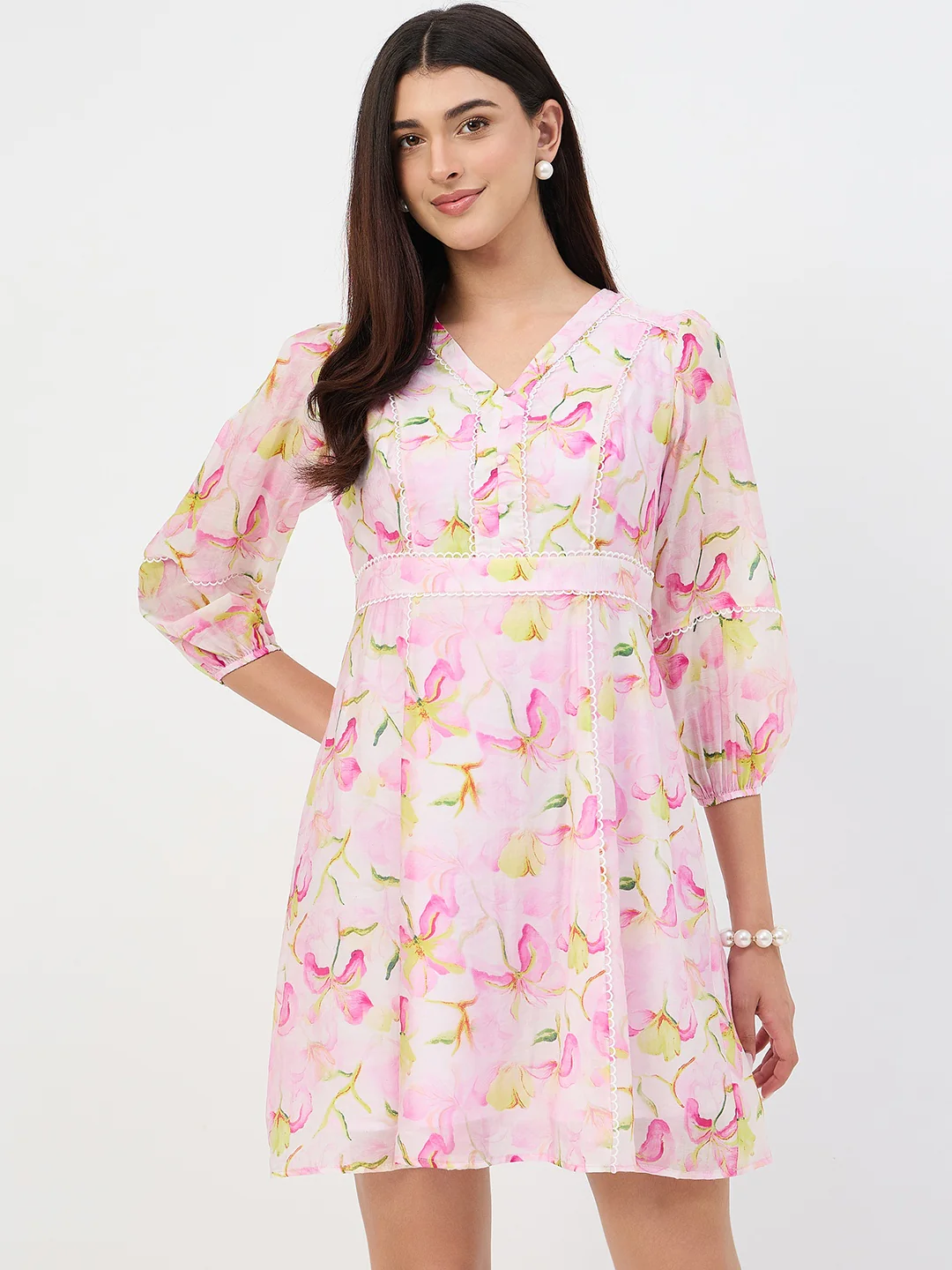 Madame Pink Floral Fit and Flare Tencel Midi Dress - Image 2