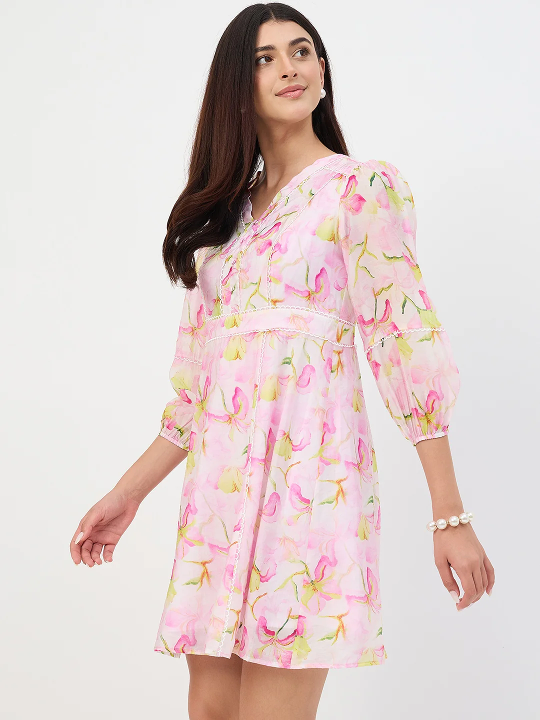Madame Pink Floral Fit and Flare Tencel Midi Dress - Image 6