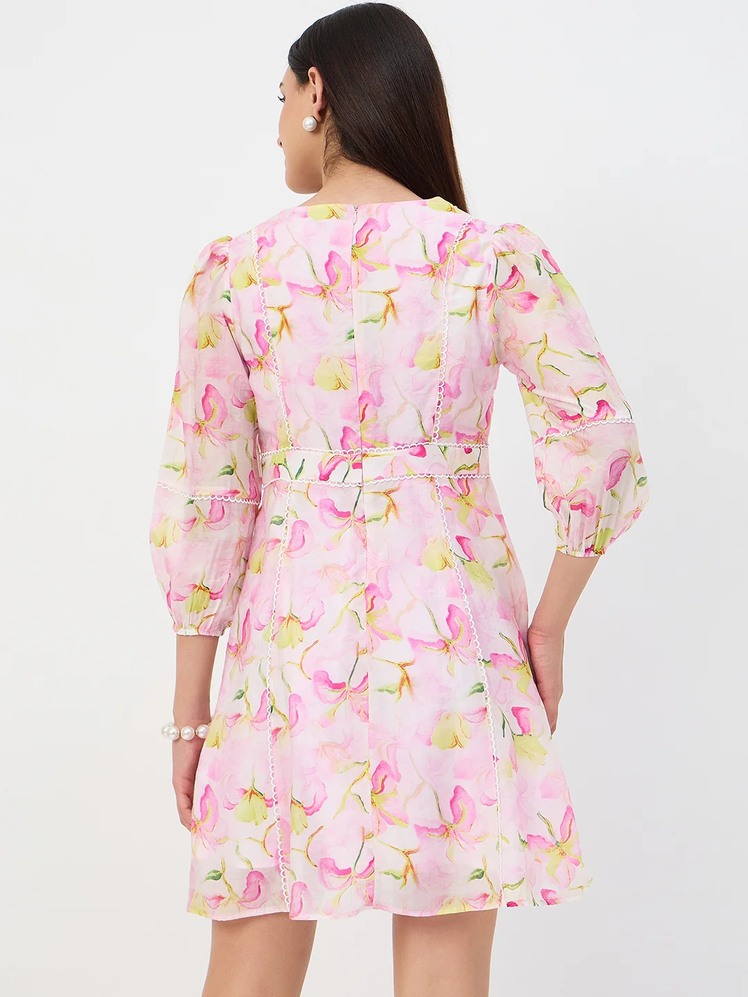 Madame Pink Floral Fit and Flare Tencel Midi Dress - Image 7
