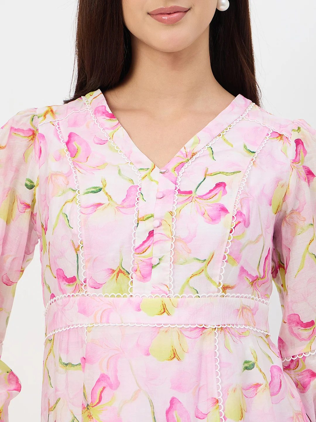 Madame Pink Floral Fit and Flare Tencel Midi Dress - Image 8