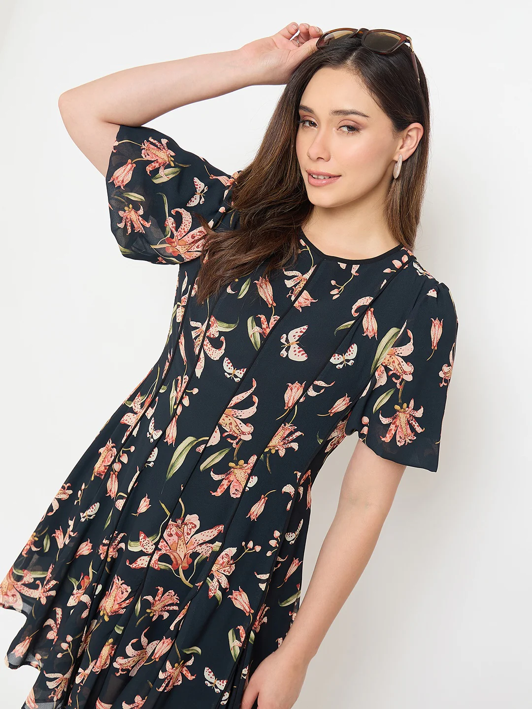 Madame Black Printed Midi Dress - Image 3
