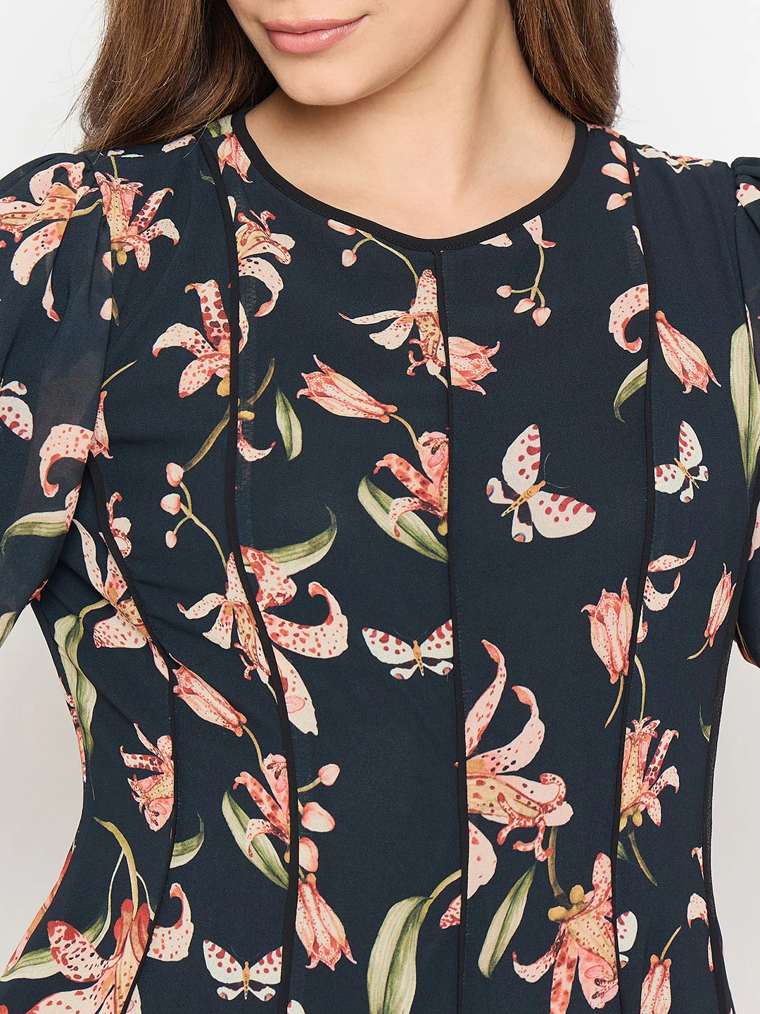 Madame Black Printed Midi Dress - Image 8