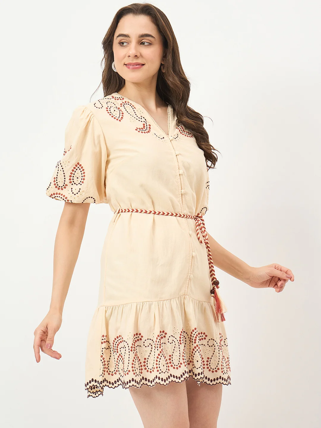 Madame Beige Viscose-Cotton-Linen Blend Dress - Image 5