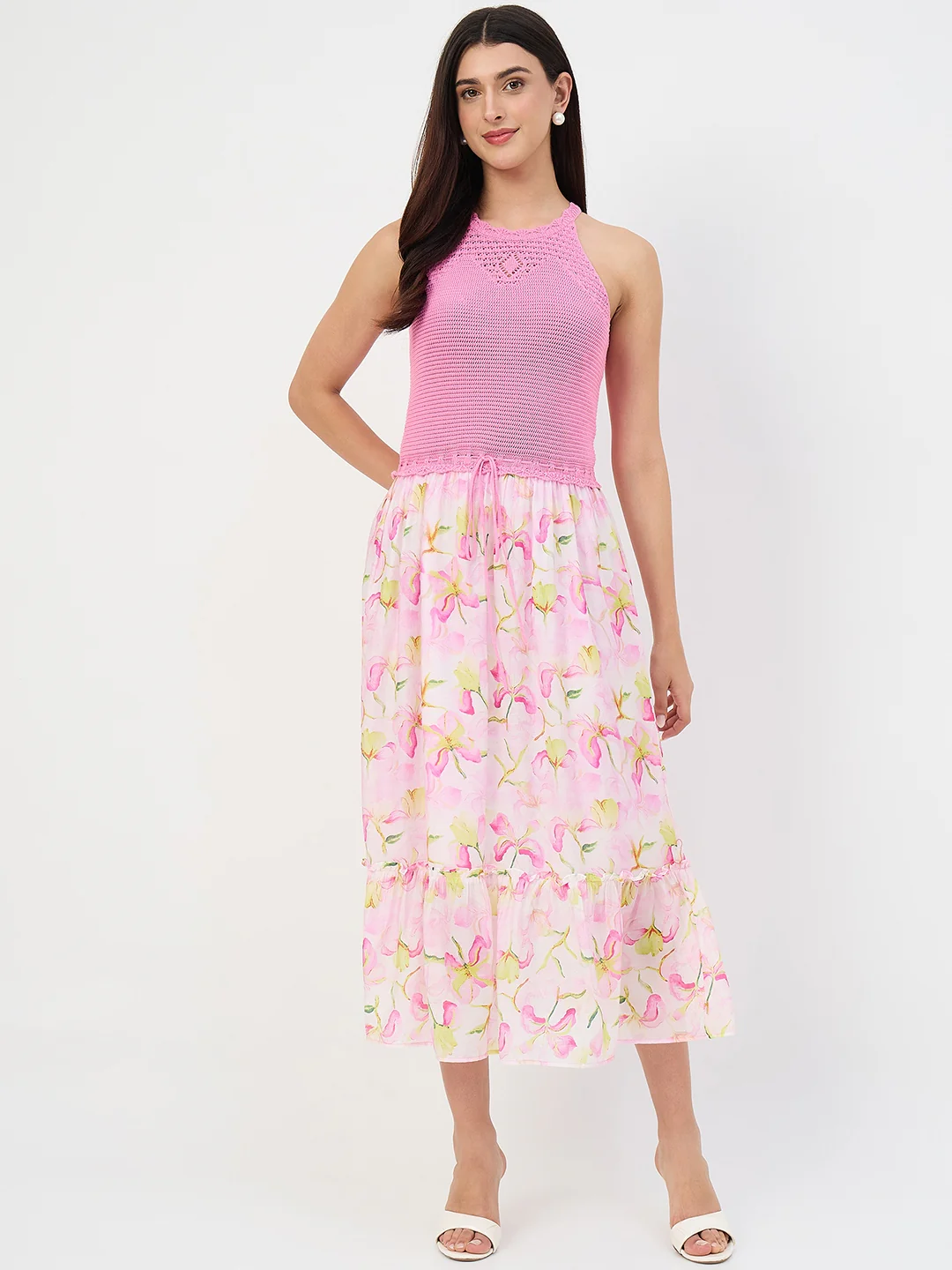 Madame Pink Halter Neck Tencel Midi Dress - Image 2