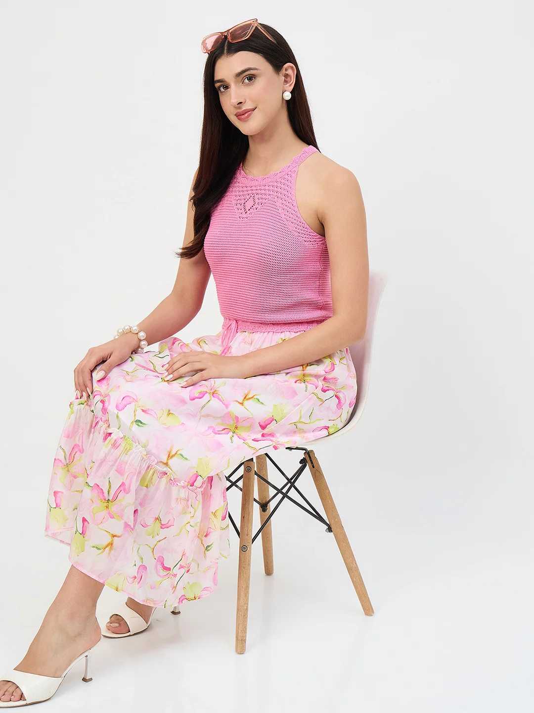 Madame Pink Halter Neck Tencel Midi Dress - Image 3