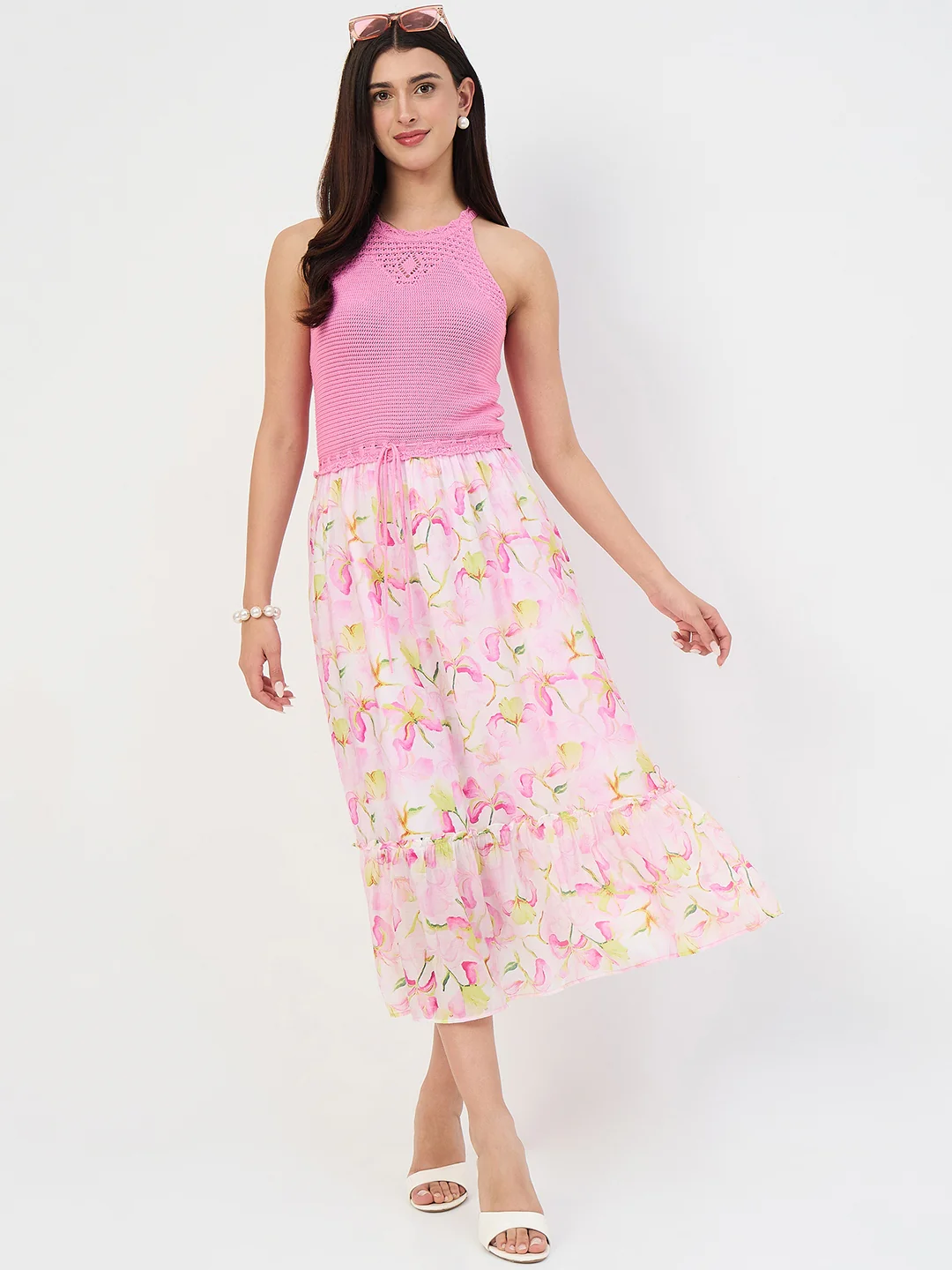 Madame Pink Halter Neck Tencel Midi Dress - Image 4