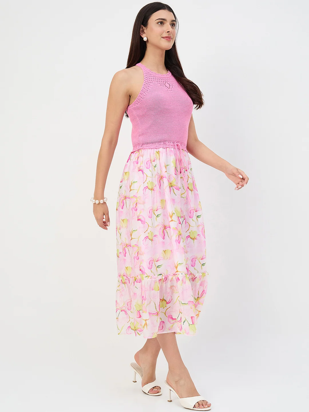 Madame Pink Halter Neck Tencel Midi Dress - Image 5