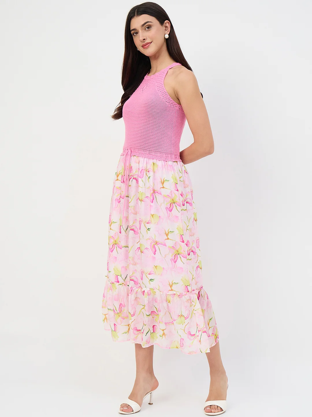 Madame Pink Halter Neck Tencel Midi Dress - Image 6