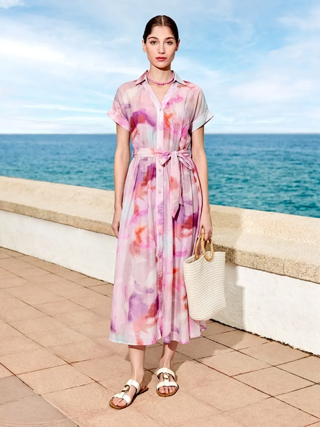 Madame Printed Purple FIt and Flare Dress