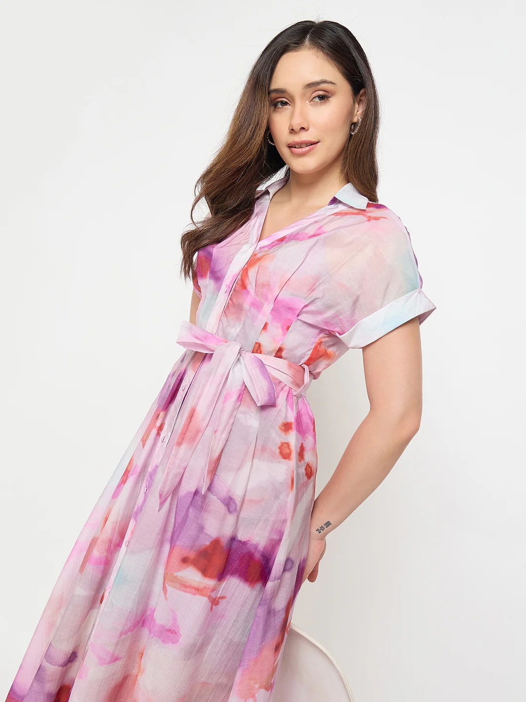 Madame Printed Purple FIt and Flare Dress - Image 3