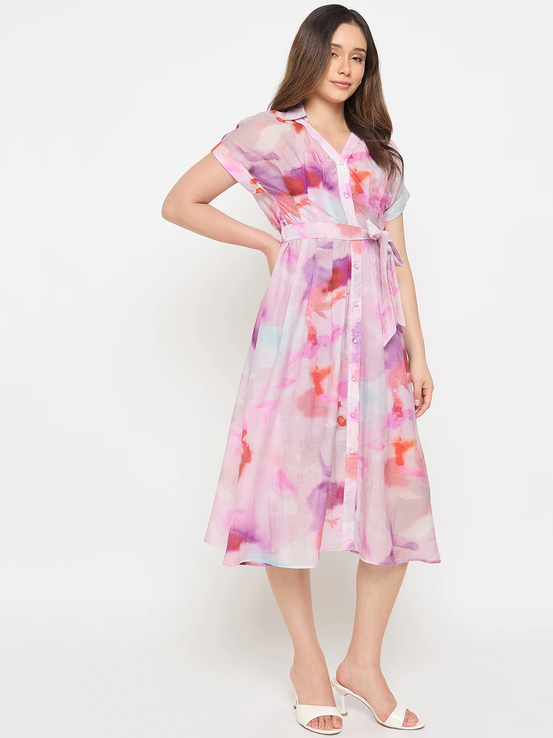 Madame Printed Purple FIt and Flare Dress - Image 5