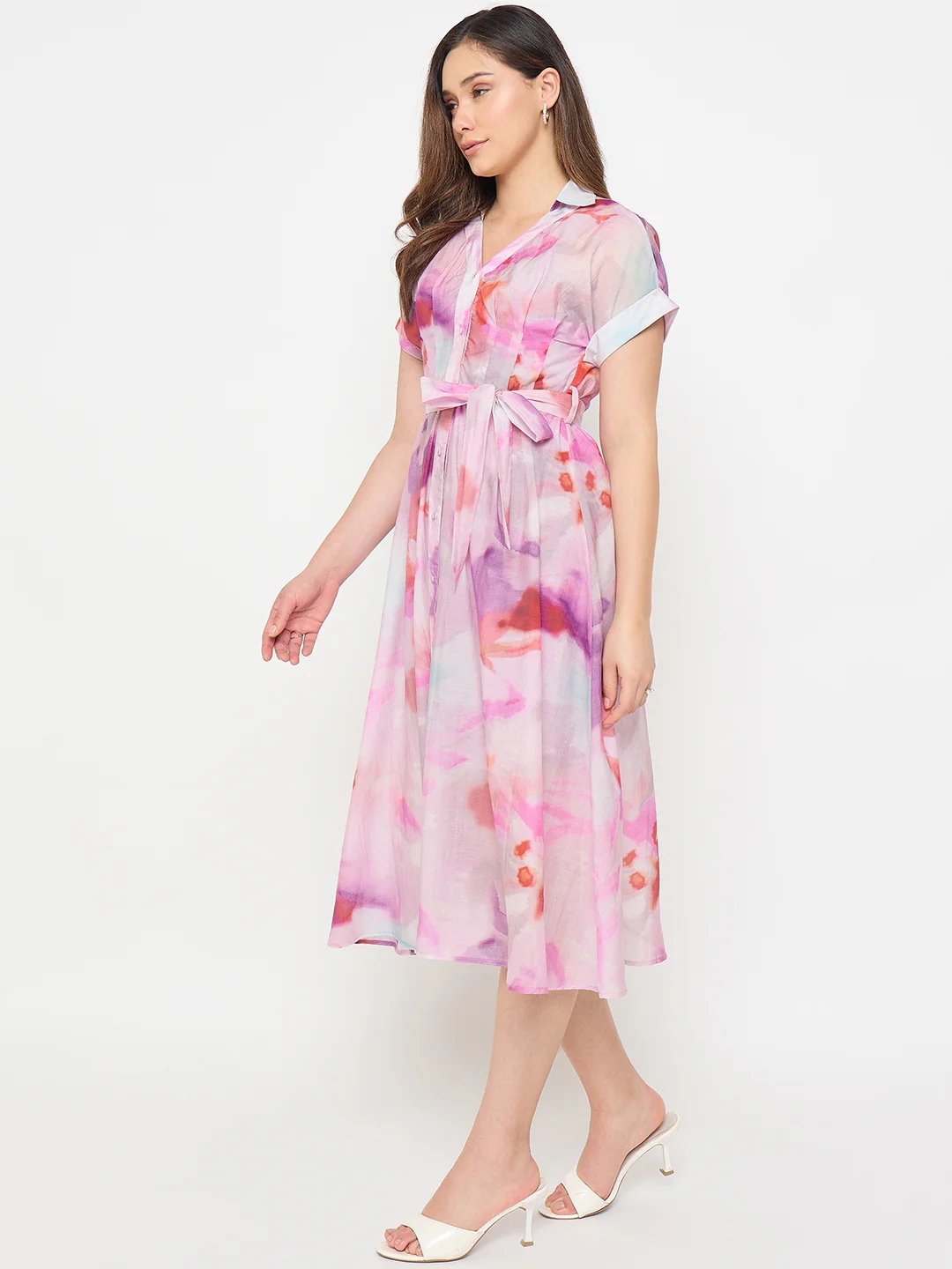 Madame Printed Purple FIt and Flare Dress - Image 6